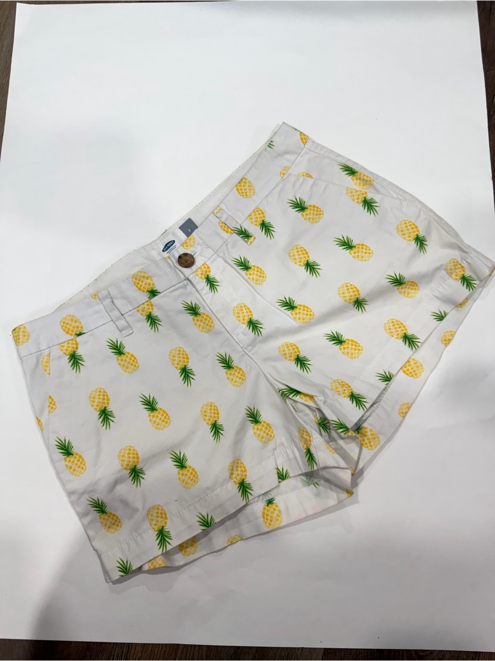 Old Navy White Cotton High-Waist Shorts with Yellow Pineapple Print